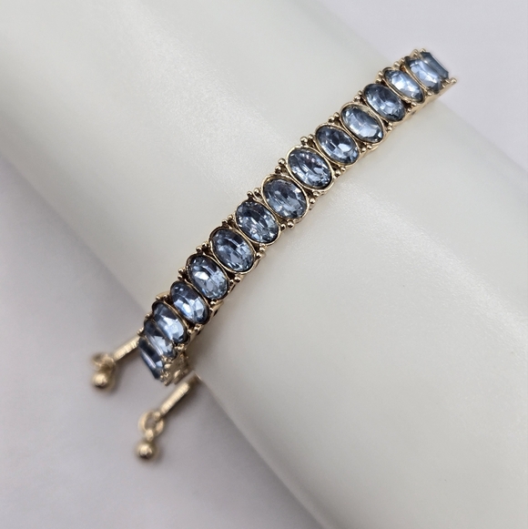 Swarovski Elements Gold Aquamarine Blue Slide Bracelet Made w Swarovski Crystals - Picture 5 of 5